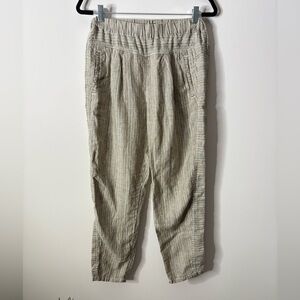 Anthropologie Green Striped Linen Pants Beach Coastal